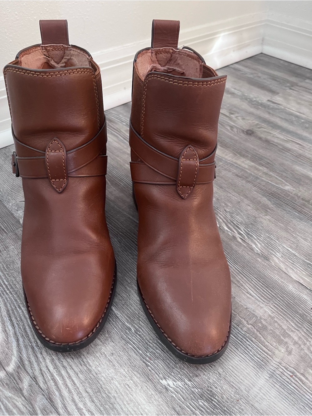 Coach Brown Leather Women's Ankle Boots with Strap Detail